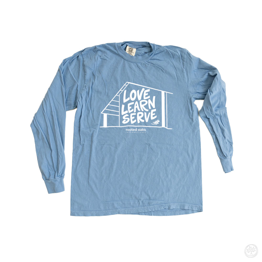 Love, Learn, & Serve with Rooted Oaks Int. Comfort Colors Long Sleeve CauseTee